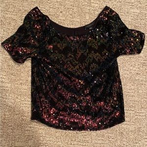 Sanctuary "Glimmer Top" Sequined Tee with Dropped Back